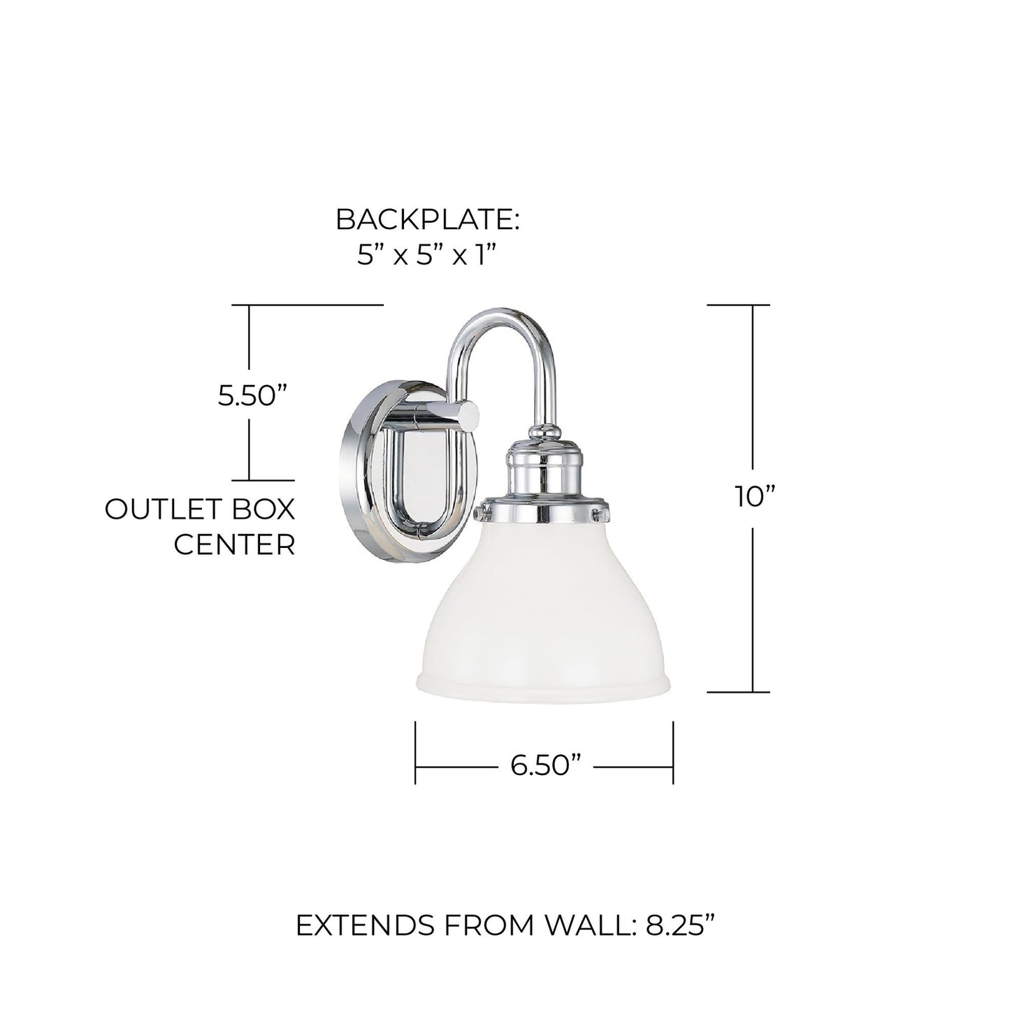 Capital Lighting 8301CH-128 Baxter Milk Glass Wall Sconce, 10" H x 7" W, Chrome