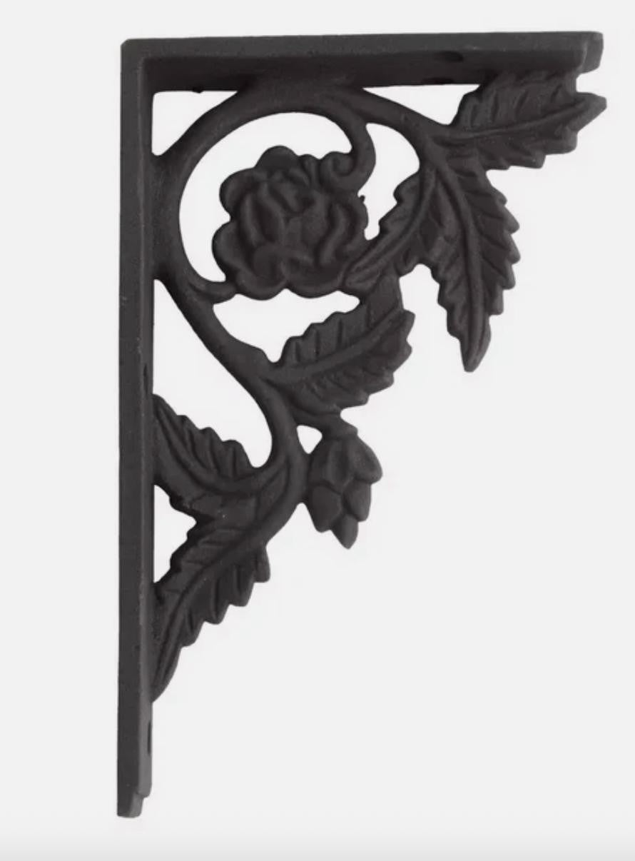 Signature Hardware Peony Cast Iron Shelf Bracket - Black Powder Coat