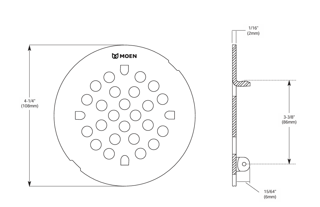 Moen 101663BN Brushed Nickel 4-1/4" Snap-in Shower Strainer