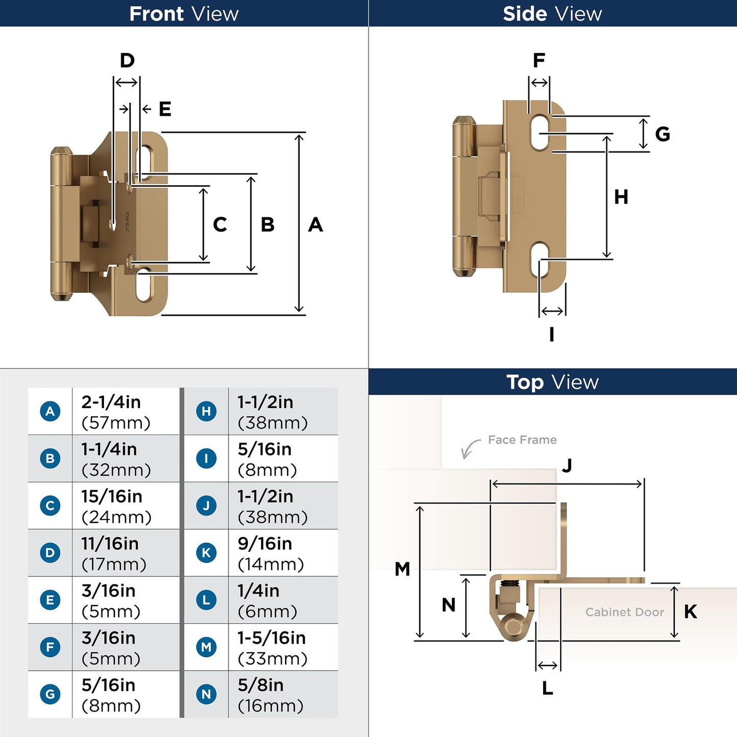 Amerock BPR7566CZ Cabinet Hinge 1/4 in Champagne Bronze 2 Pack