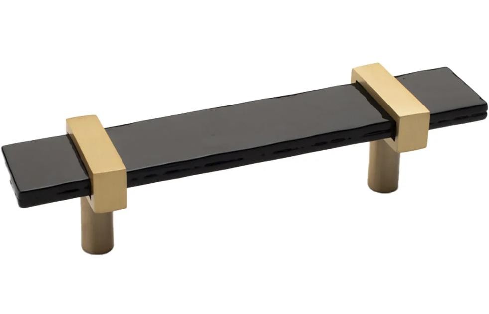 Sietto P-1903-5-5-SB Adjustable 5-1/2" Black Glass Cabinet Pull Satin Brass