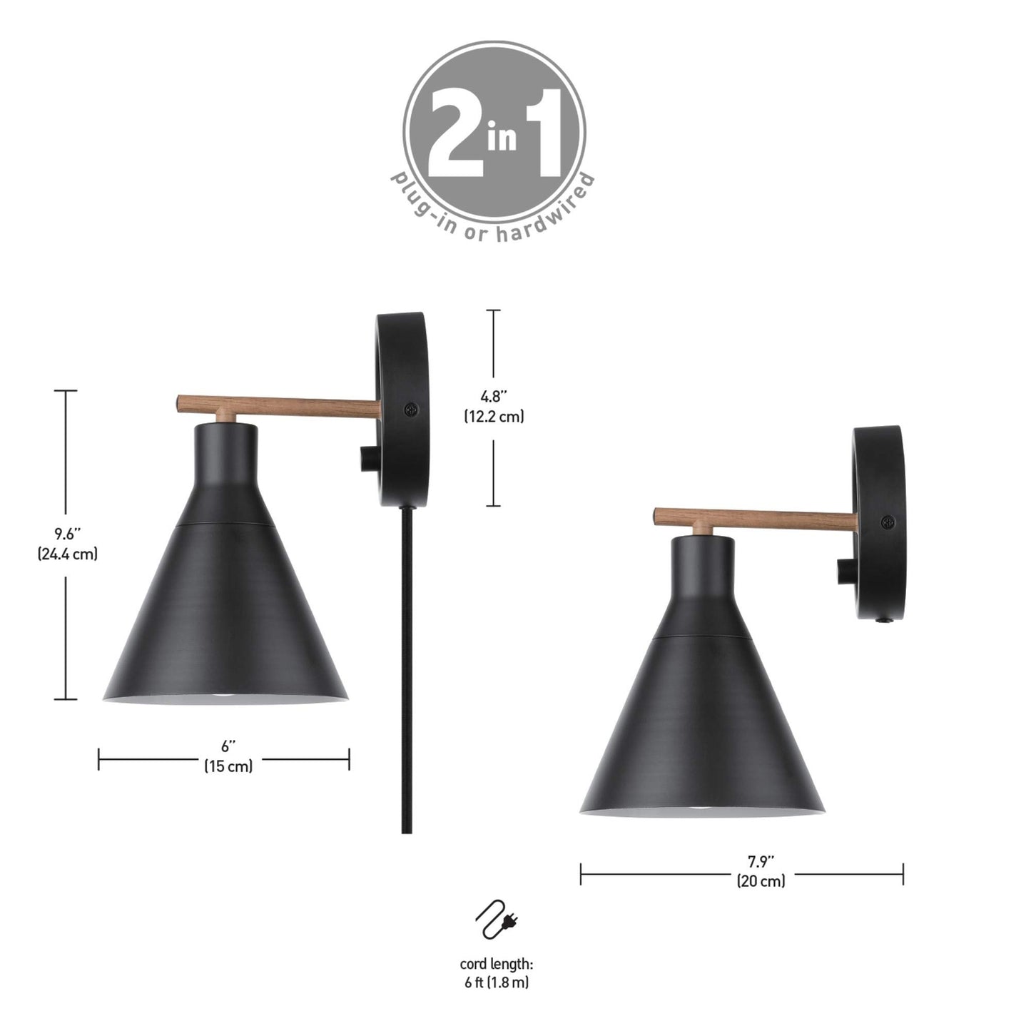GLOBE Electric 51725 1-Light Dimmable Plug-in or Hardwire Wall Sconce, MB