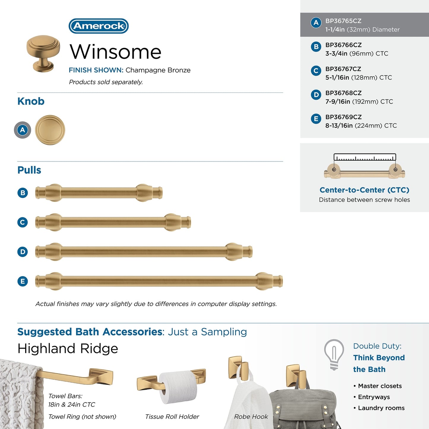 Amerock | Cabinet Knob | Champagne Bronze | 1-1/4 inch (32 mm) Diameter