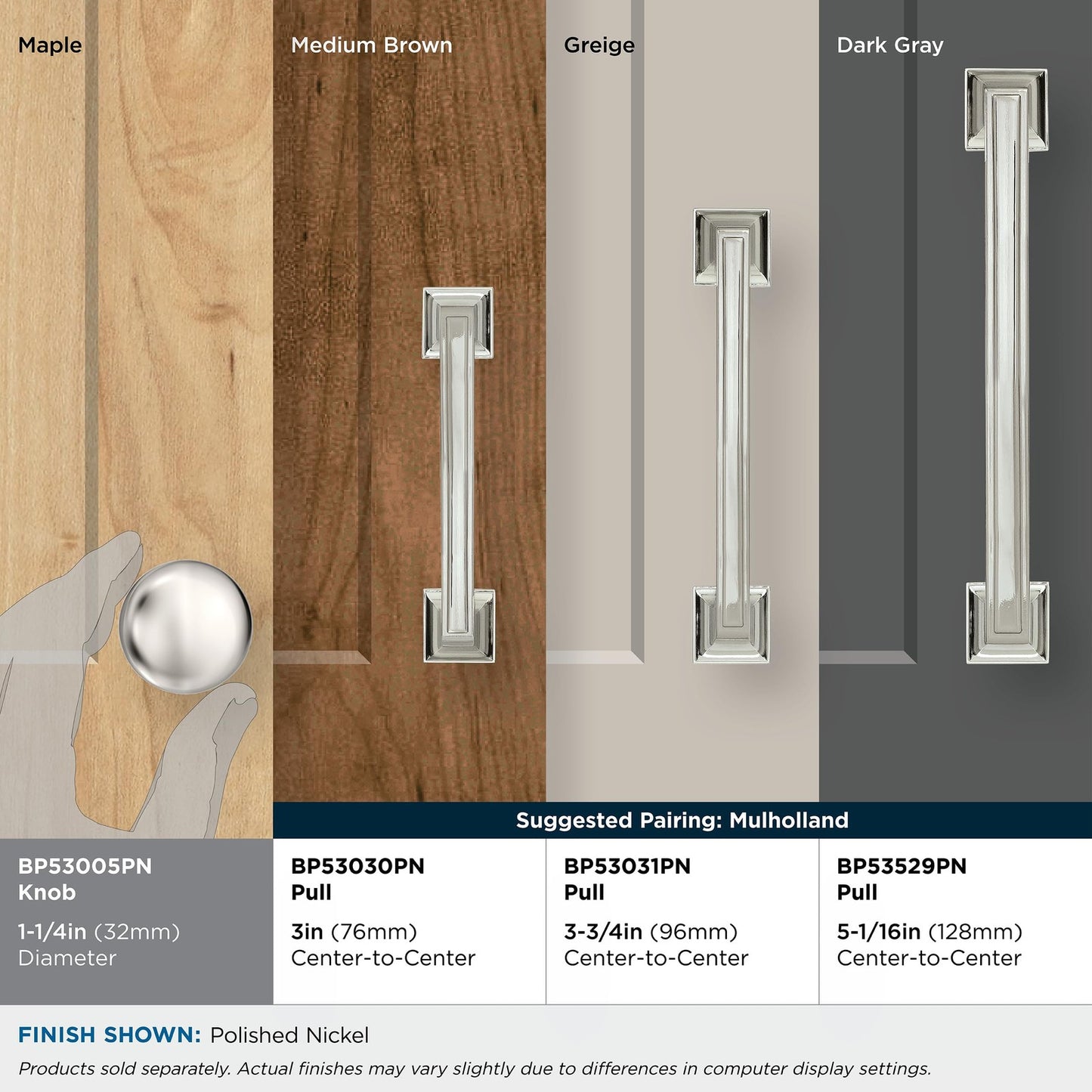Amerock BP53005PN Edona 1-1/4" Dia Polished Nickel Cabinet Knob