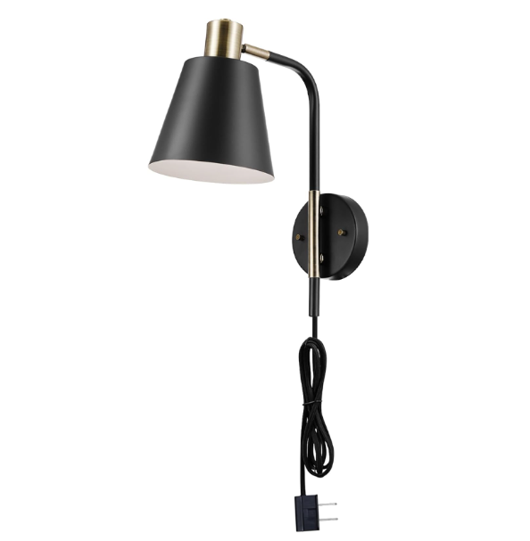 Globe Electric 51374 Cleo 1-Light Wall Sconce, Matte, Antique Brass Accents