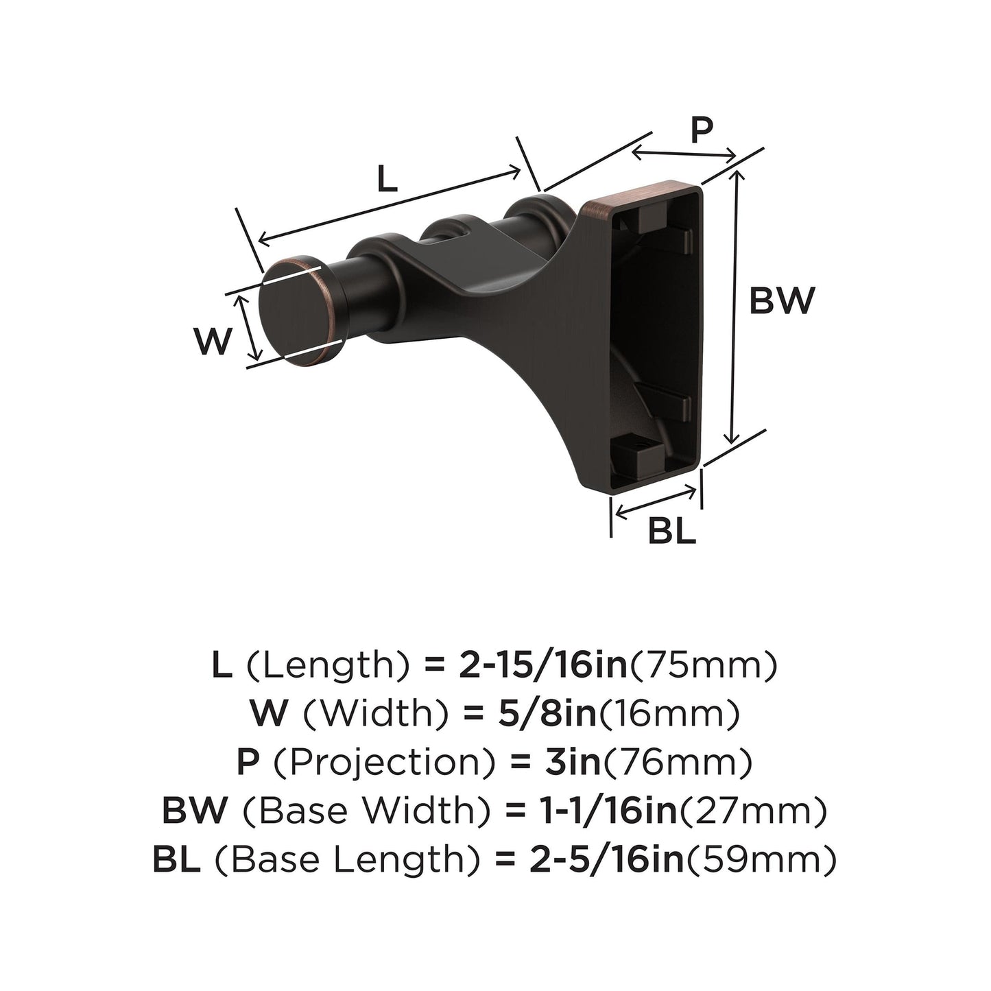 Amerock BH36050ORB Oil Rubbed Bronze Double Robe Hook 2-15/16 in - Davenport