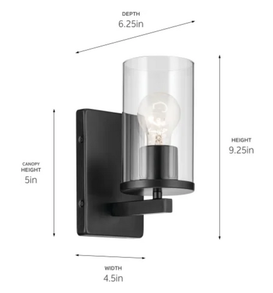 Kichler 45495BK Crosby 10" Tall Bathroom Sconce - Black