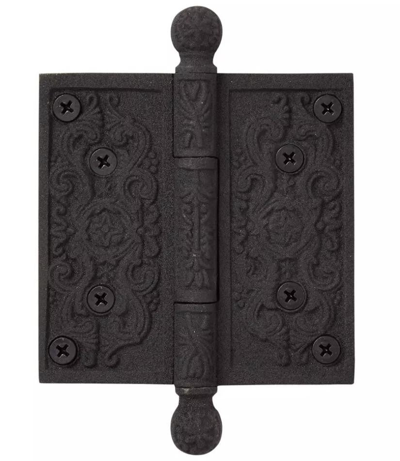 Signature Hardware 968689 Victorian Eastern Damask 4"x4" Hinge-Black Powder Coat
