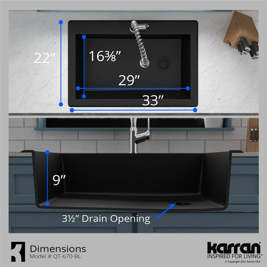 Karran QT-670 Drop-In Quartz Composite 33" 1-Hole Single Bowl Kitchen Sink Brown