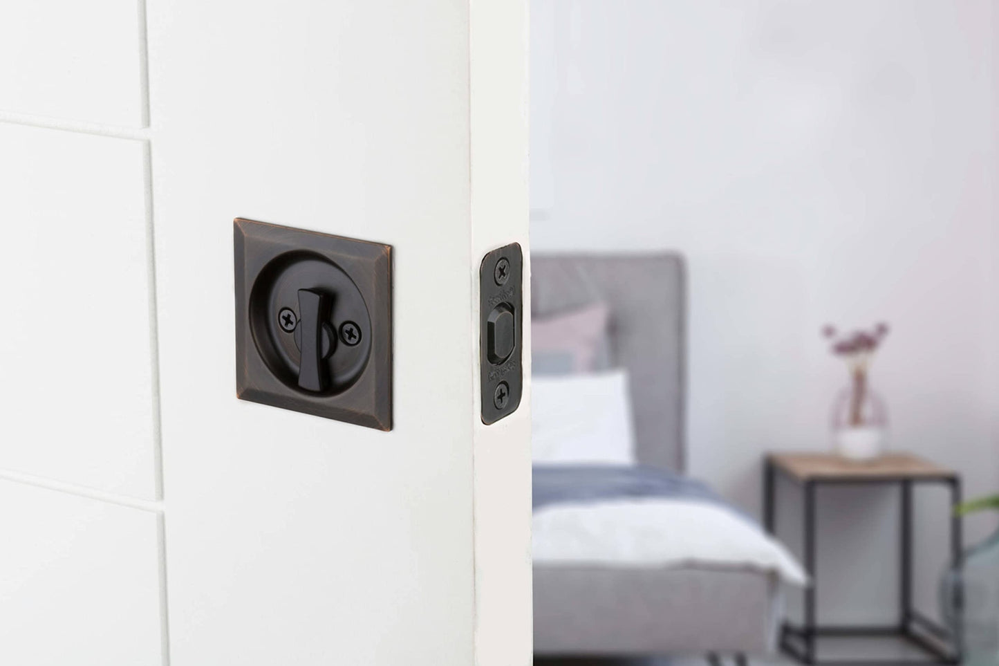 Kwikset 335SQT-11P Square Privacy Pocket Door Lock Venetian Bronze Finish