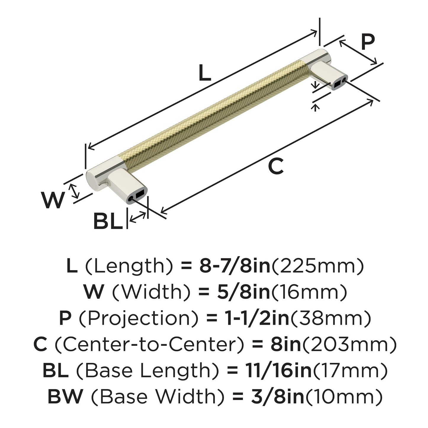 Amerock BP36562PNBBZ Cabinet Pull Polished Nickel/Golden Champagne 8" C2C