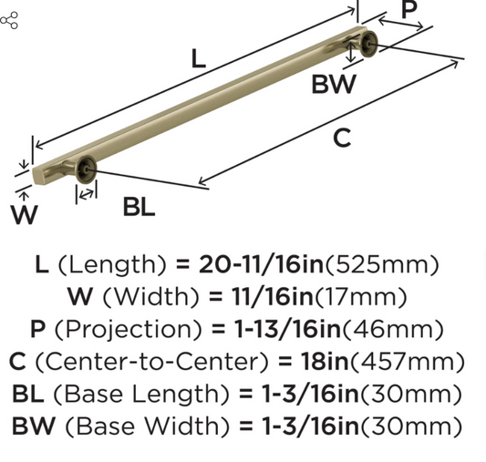 Amerock BP37111BBZ - Everett 18 in - Centers Appliance Pull - Golden Champagne