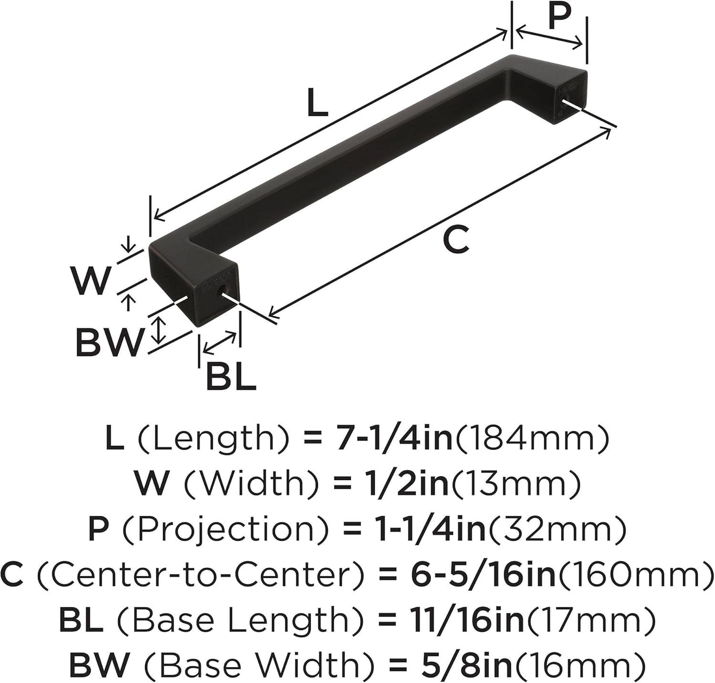 Amerock 55278ORB Blackrock Cabinet Pull Oil Rubbed Bronze 6-5/16" C2C