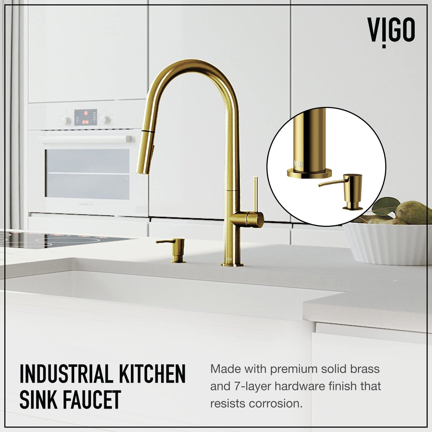 VIGO Greenwich 18'' H Single Handle Pull-Down Sprayer Set with Soap Dispenser