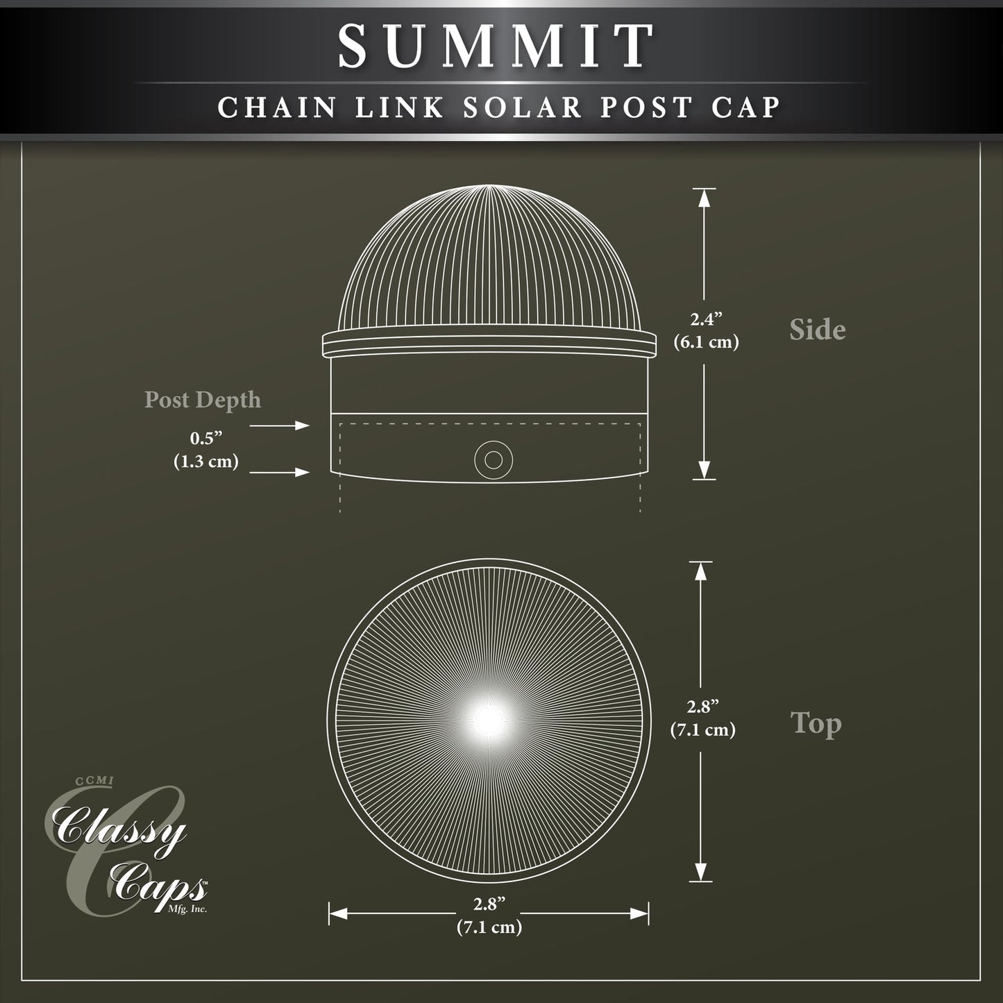 Classy Caps CH2233B Summit Chain Link Solar Post Cap, Black-LED White Light