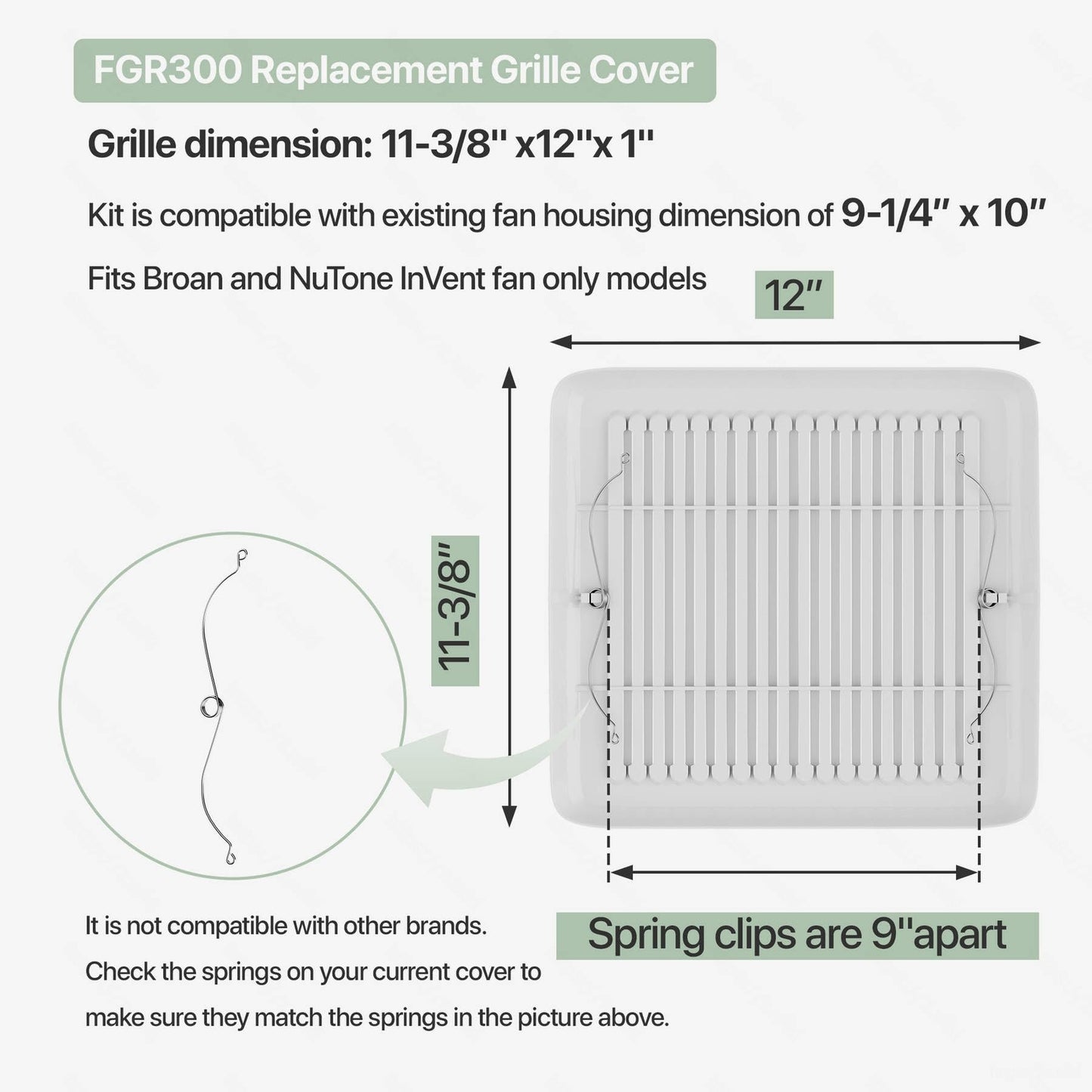 Bathroom Exhaust Fan Replacement Grille/Cover - 11-3/8" x 12" x 1"