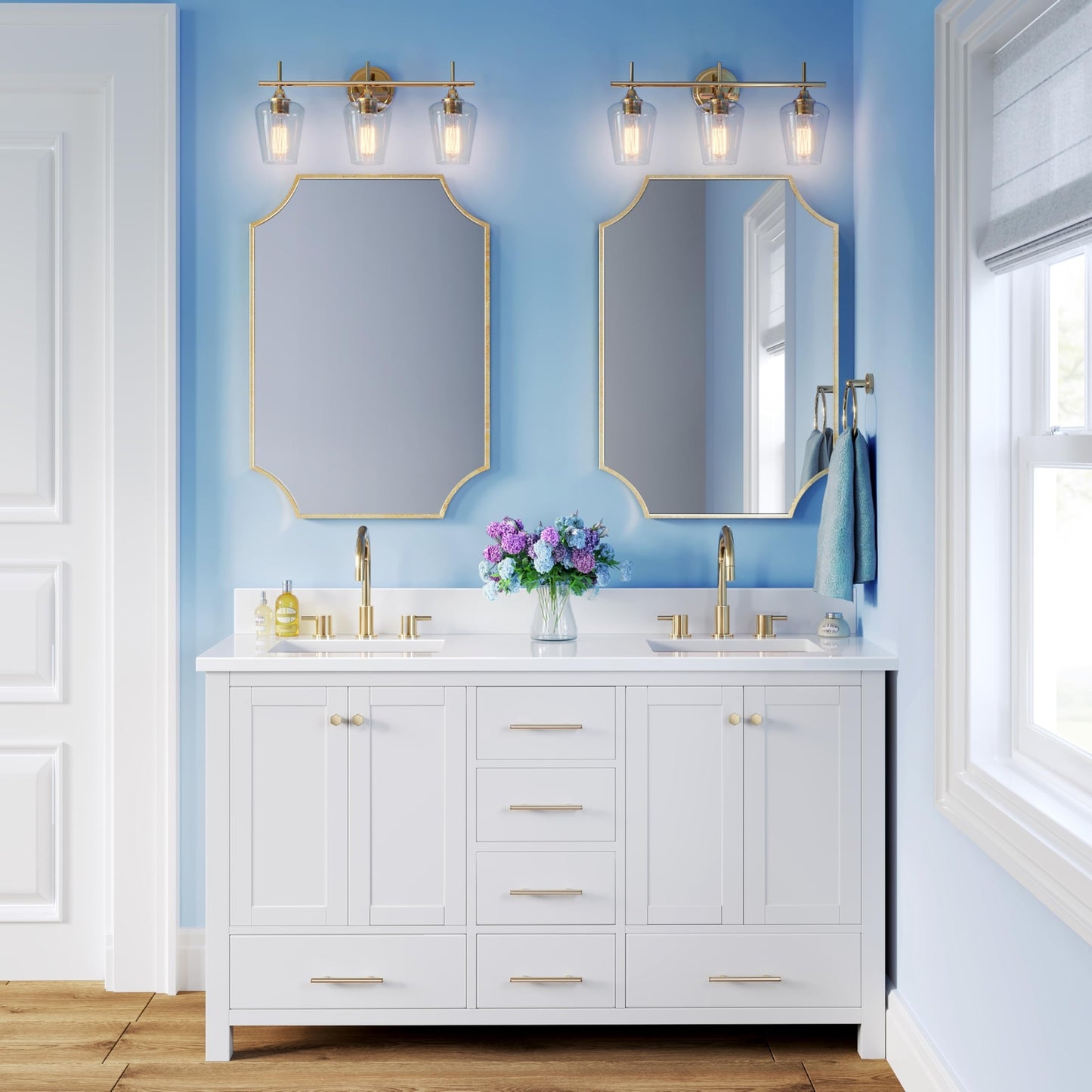 ML Lighting 9703-MG Transitional 3 Light Vanity Ashford Collection Modern Gold
