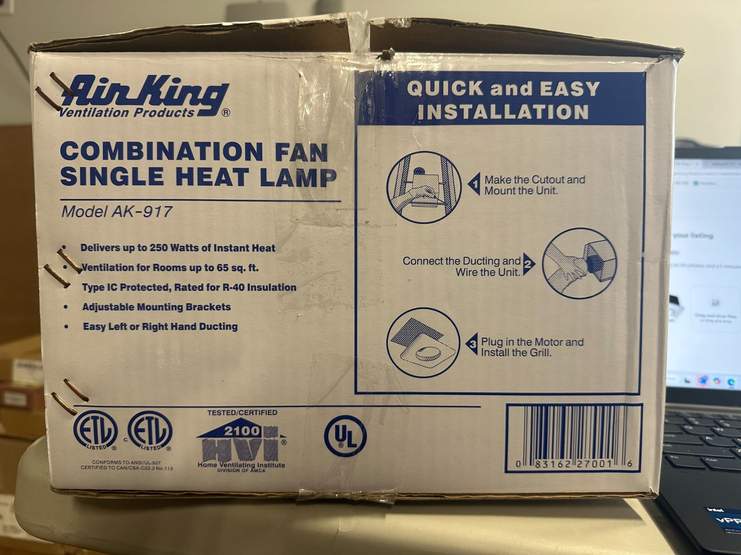 Air King 70 CFM 3.5 Sone Ceiling Mounted Exhaust Fan with Single Bulb Heater