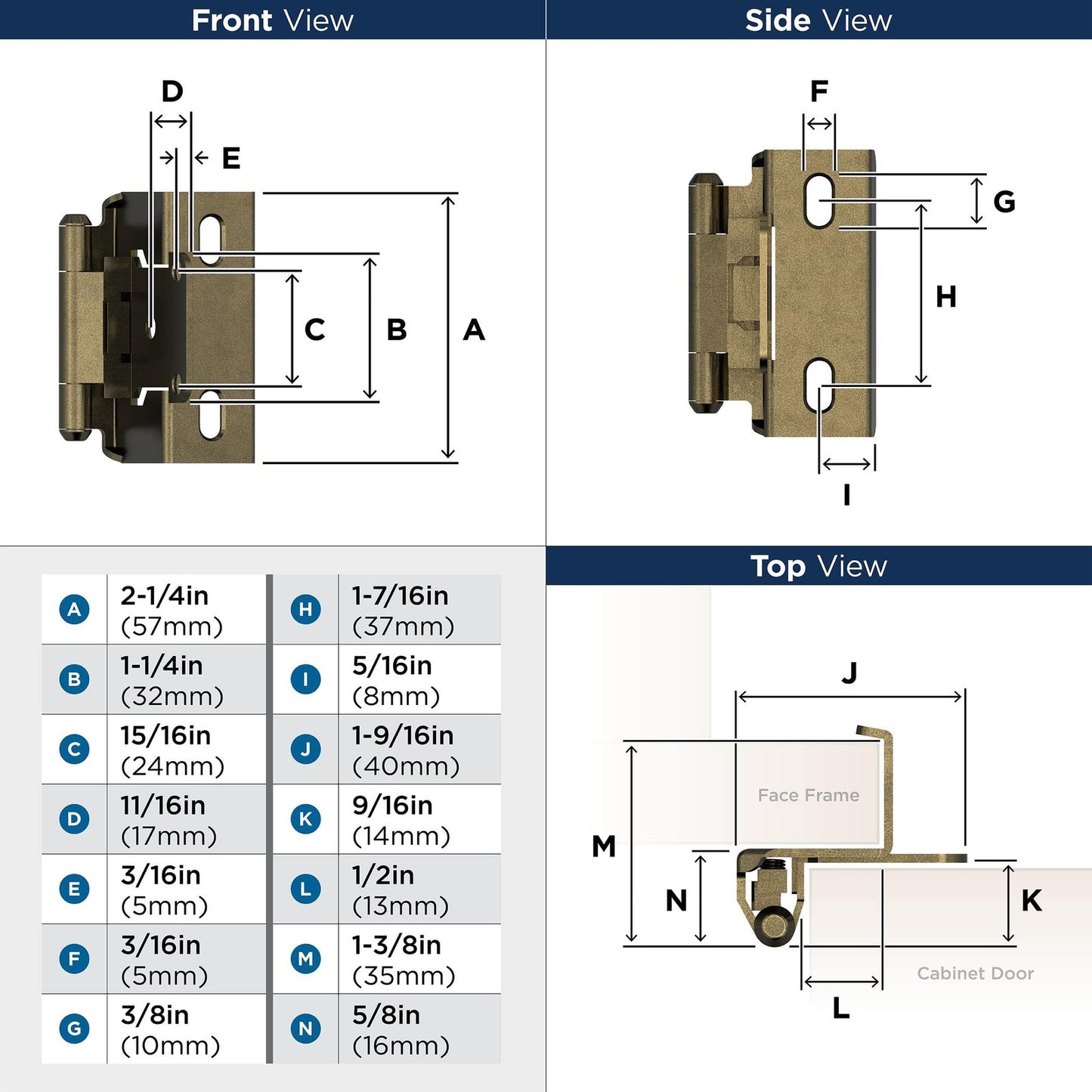 Amerock BPR7550ORB Overlay 2-1/4 in. L Oil Rubbed Bronze Steel Hinge