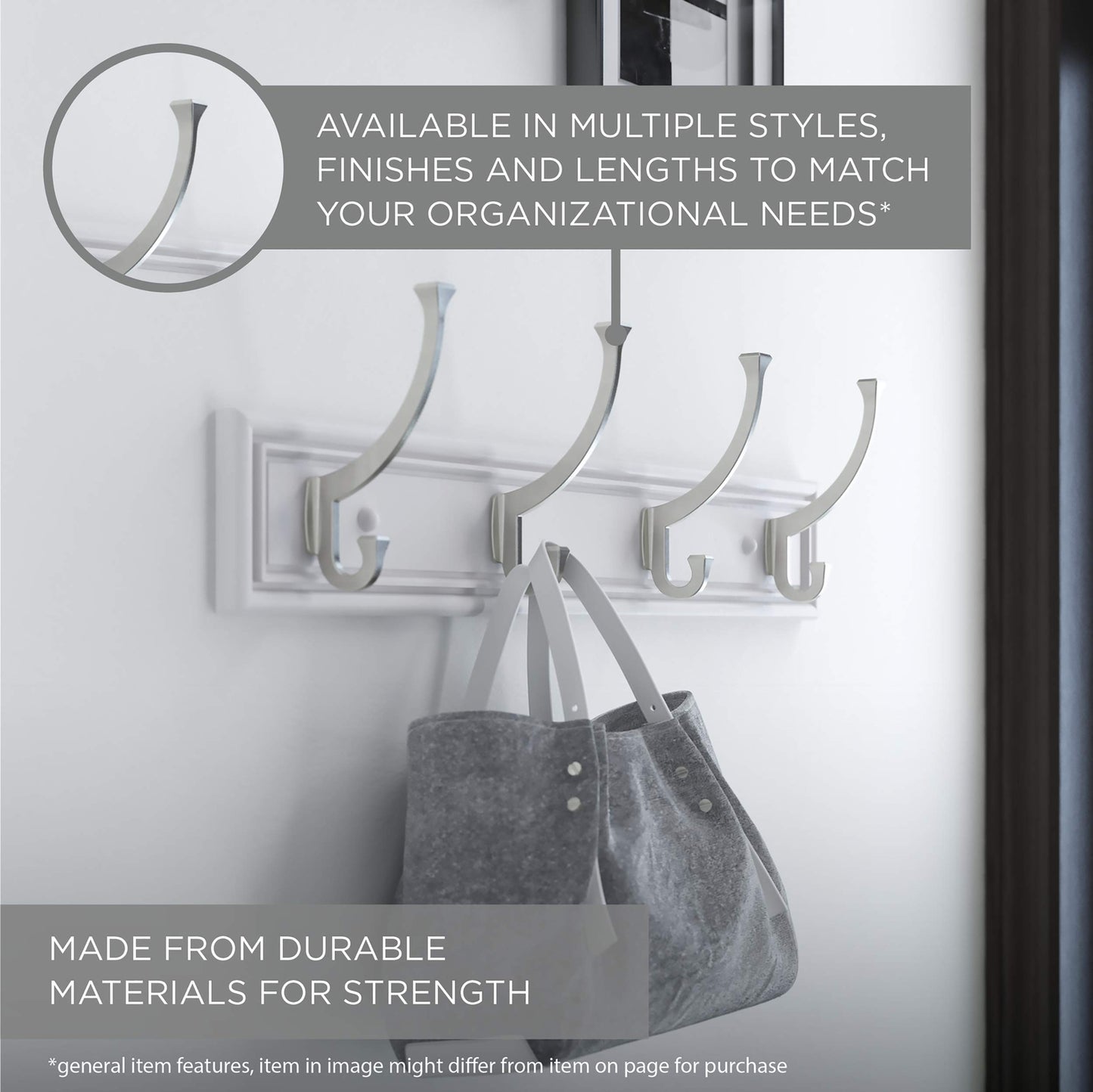 Franklin Brass 20' Coat/Hat Rack Wall Mount White Steel with 6 Hooks FBSSMR6-W-R