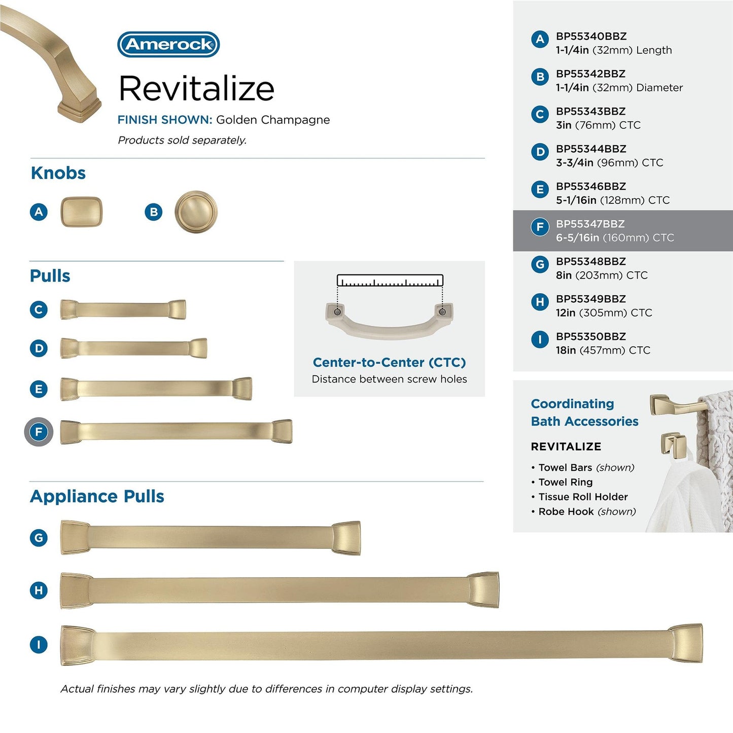 Amerock BP55347BBZ Revitalize Cabinet Pull Golden Champagne 6-5/16" C2C