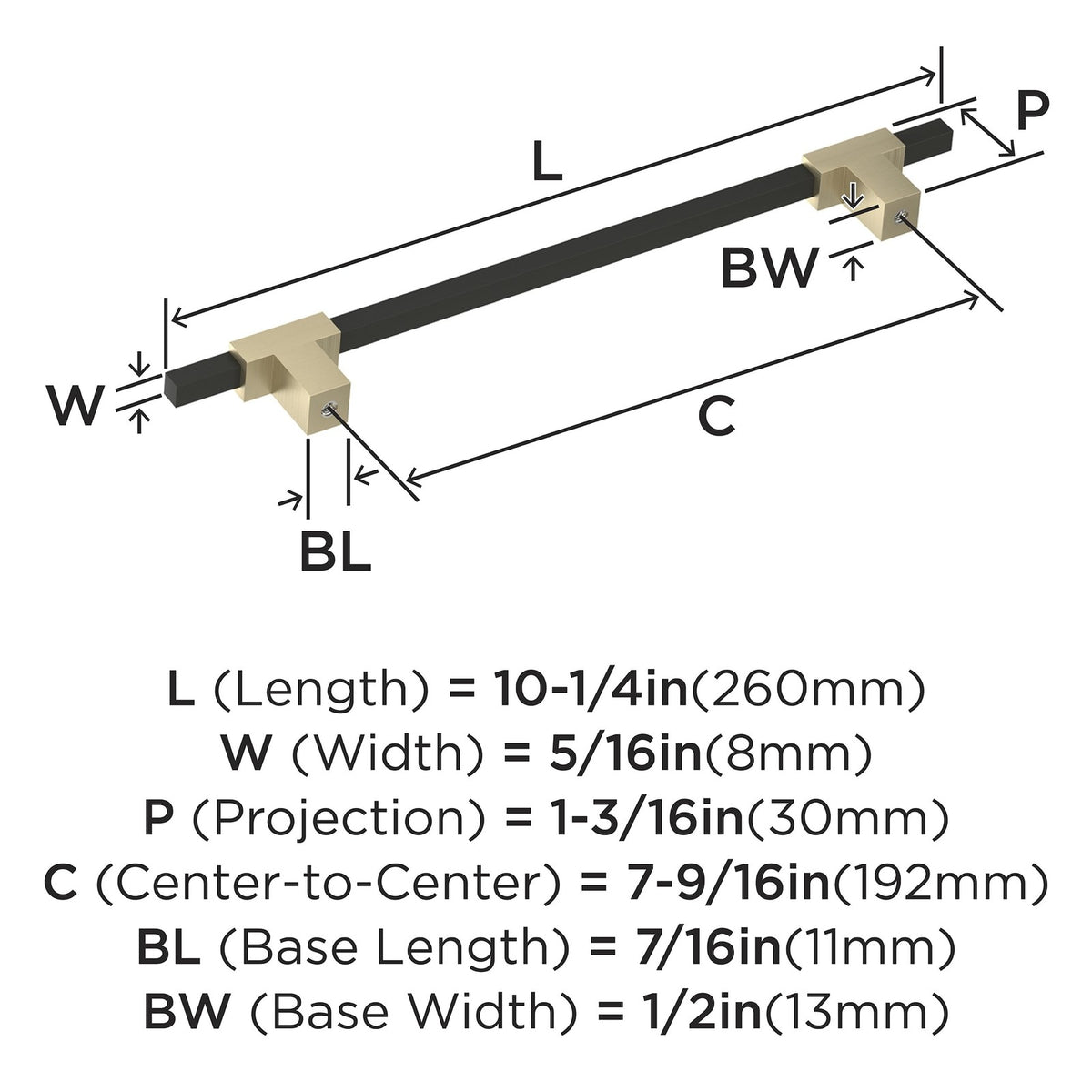 Amerock BP778192BBZMB Urbanite 7-9/16" C2C Golden/Matte Black Cabinet Pull - view 4