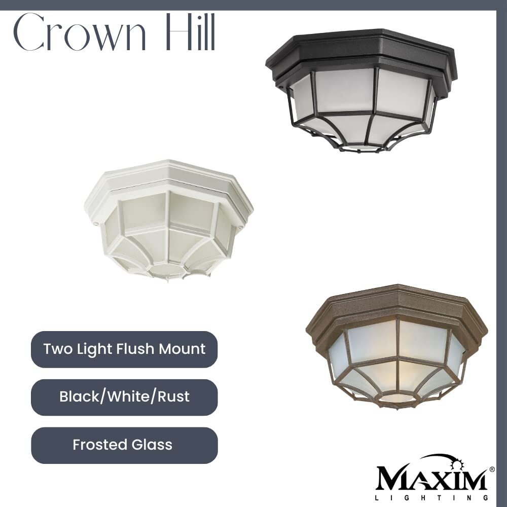 Maxim 1020WT Crown Hill LED Light Bulb Compatible Outdoor Flush Mount Light