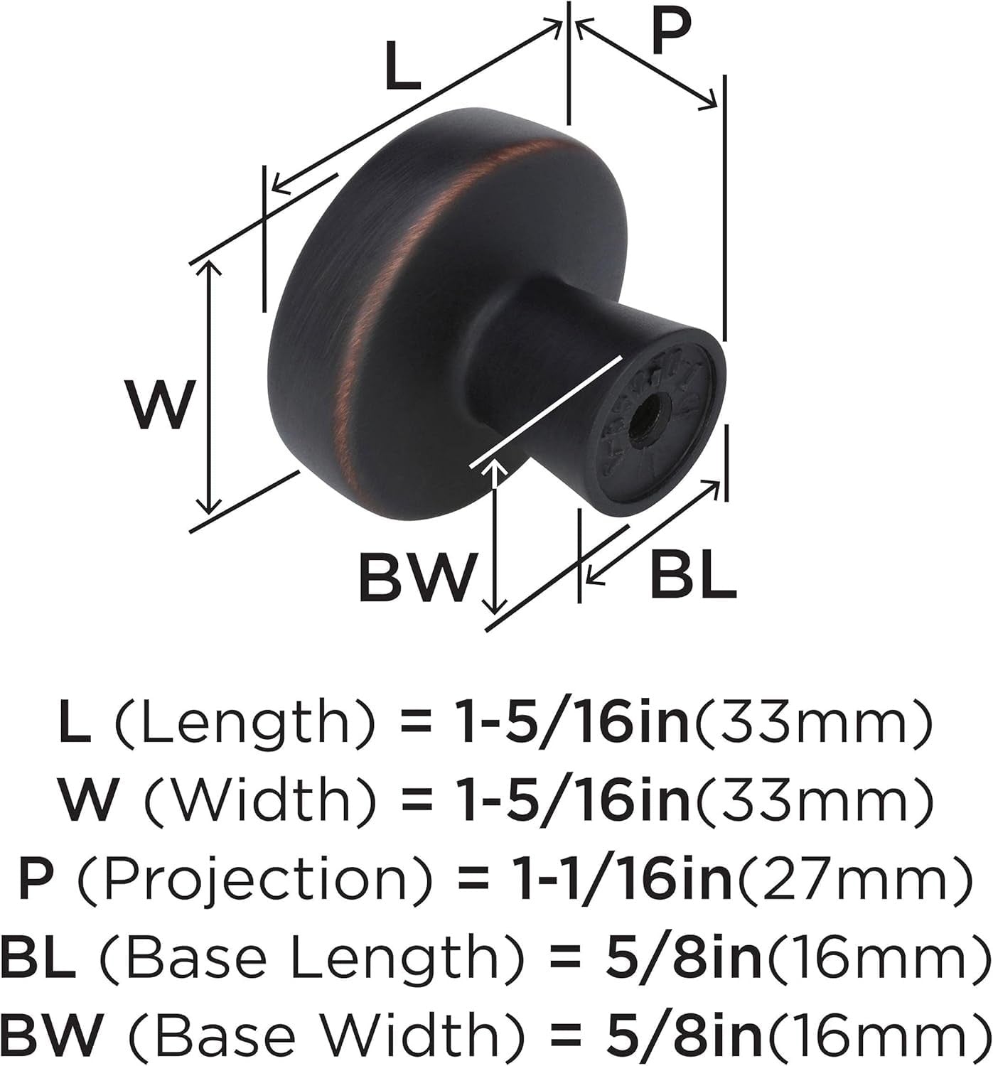 Amerock BP55270ORB Blackrock Cabinet Knob Oil Rubbed Bronze 1-5/16" Diameter