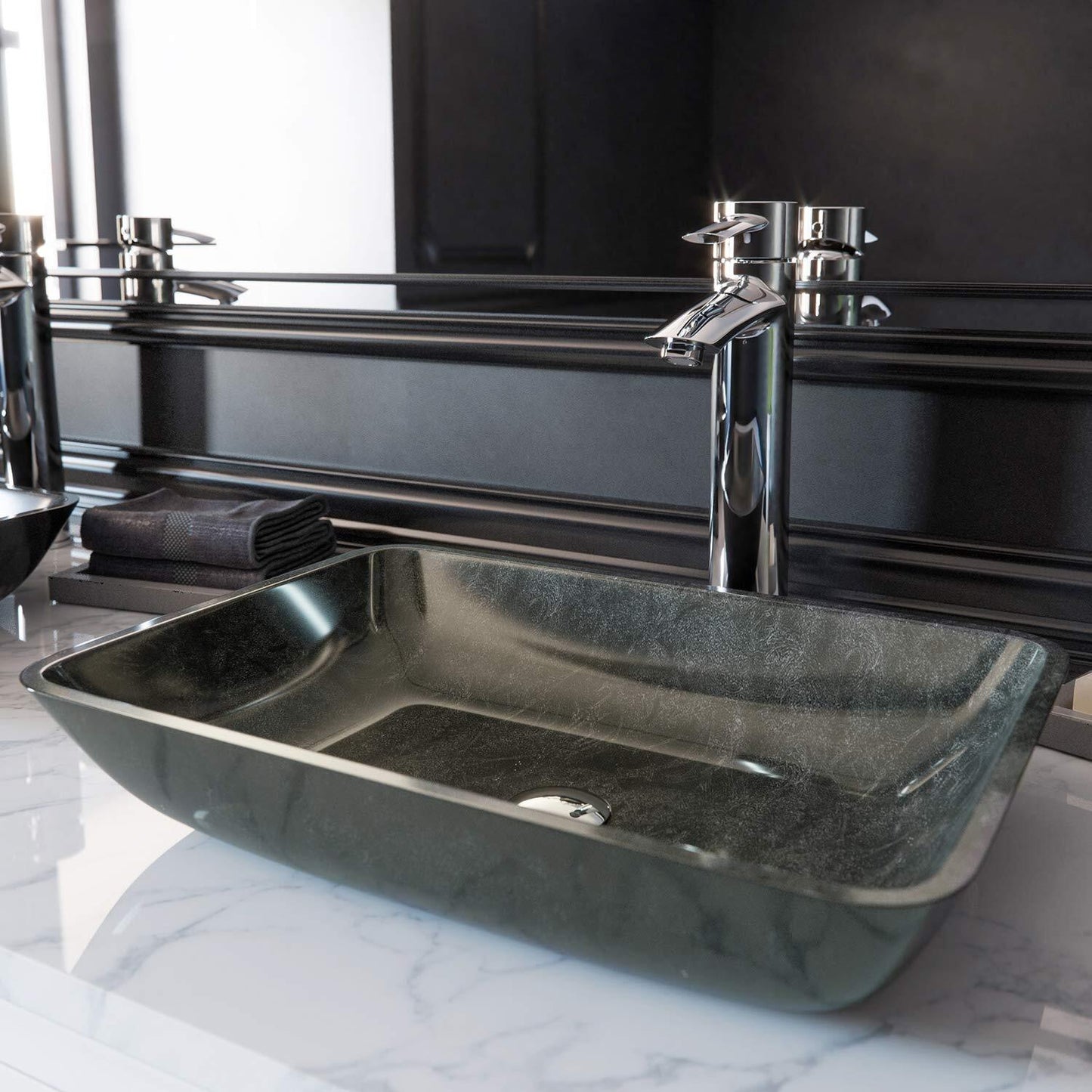VIGO Donatello 18"L x 13"W x 4"H Glass Vessel Sink in Gray Onyx -VG07084