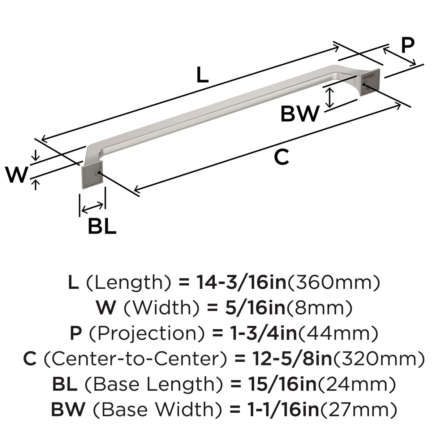 Amerock Exceed 12-5/8 inch Center-to-Center Satin Nickel Cabinet Pull BP36925G10