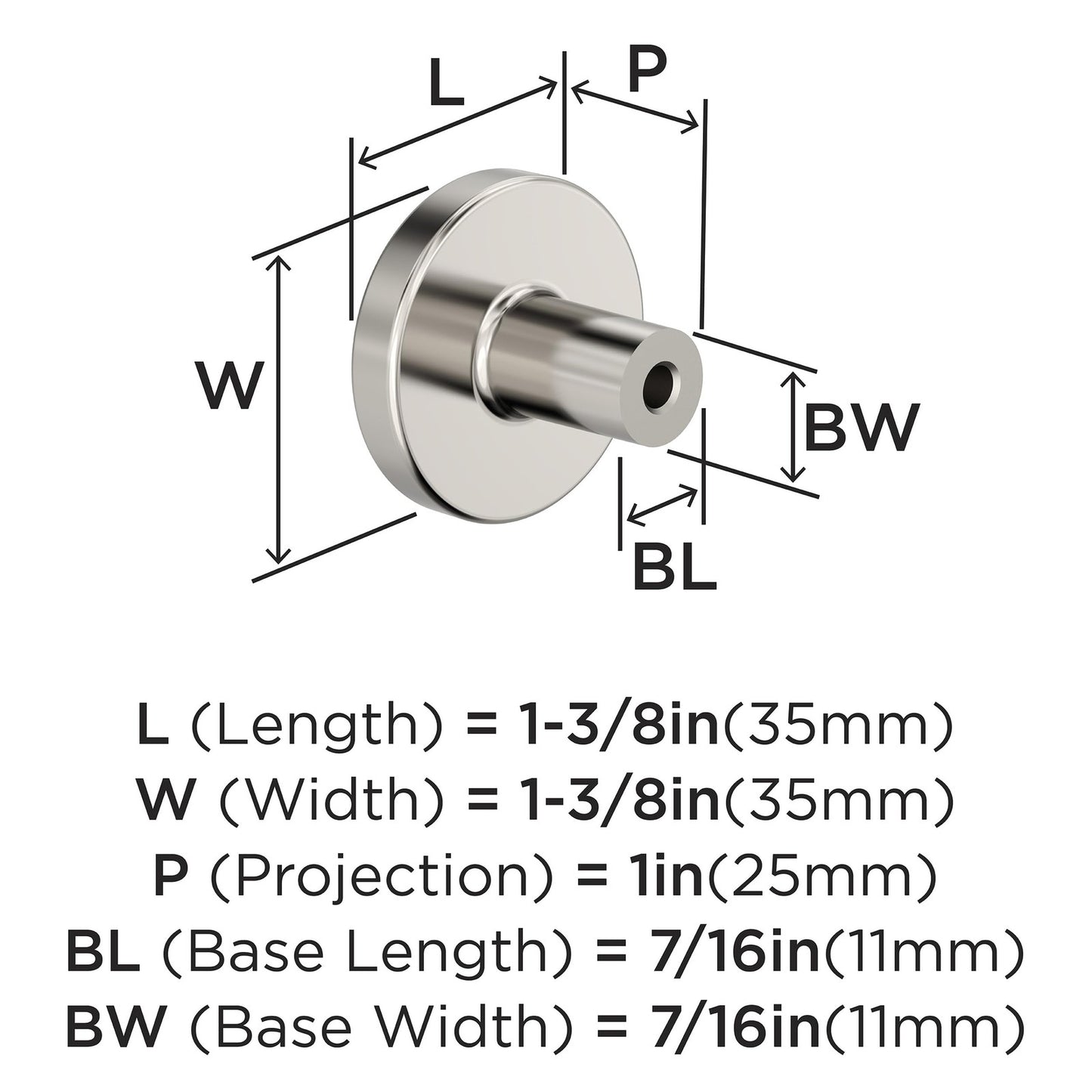 Amerock BP36904PN Versa 1-3/8 inch (35mm) Diameter Polished Nickel Cabinet Knob