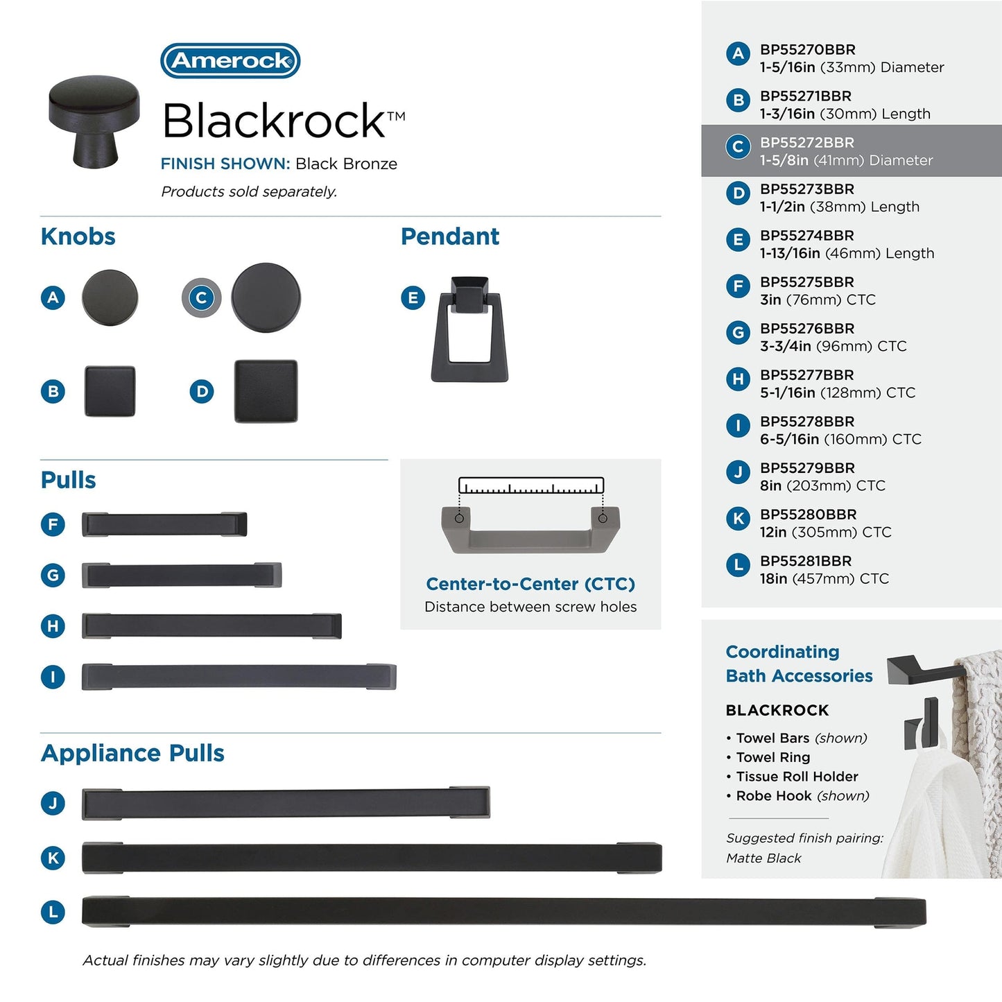 Amerock Cabinet Knob Black Bronze 1-5/8 inch (41 mm) Diameter Blackrock 1 Pack