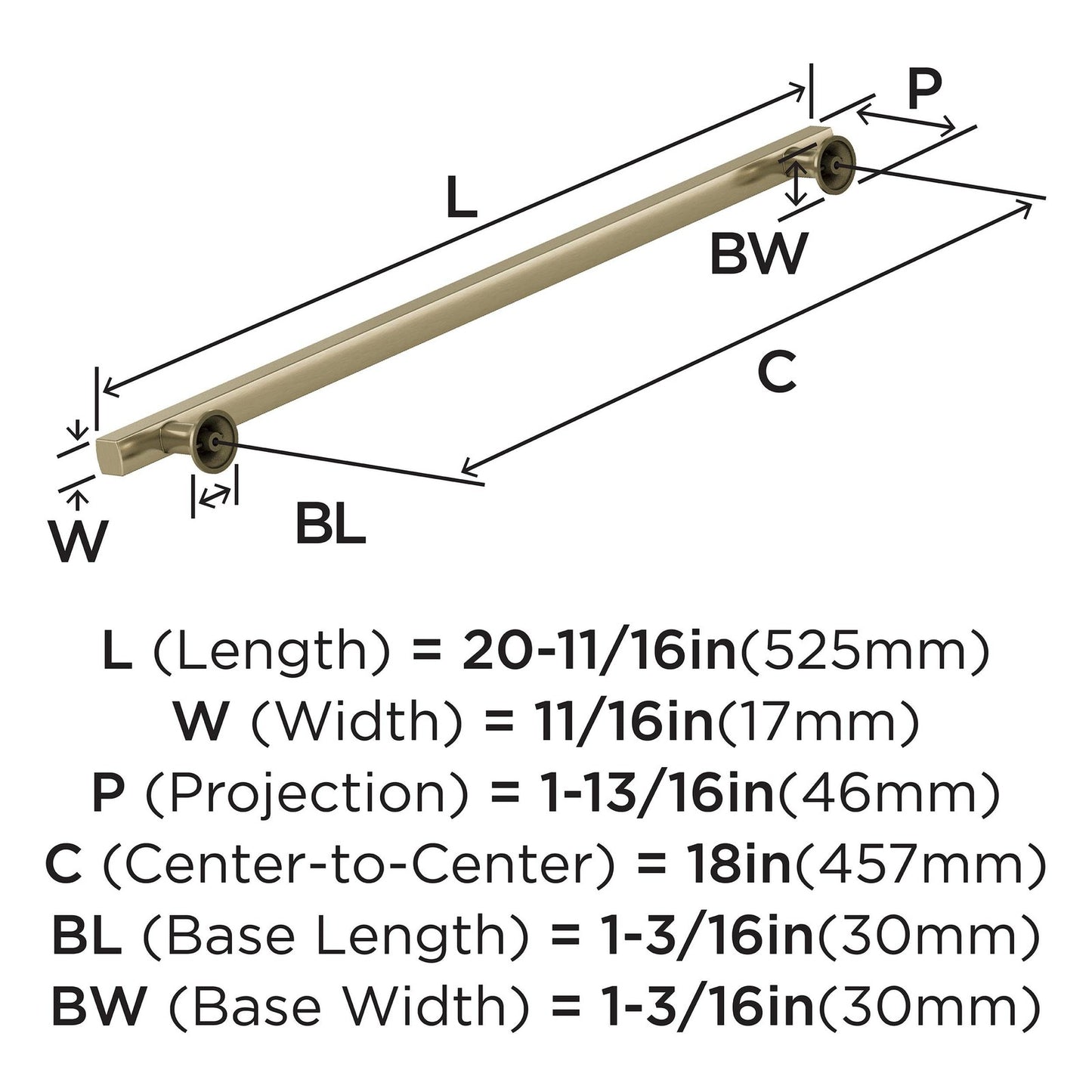 Amerock BP37111BBZ Everett Appliance Pull 18" Center-to-Center, Golden Champagne