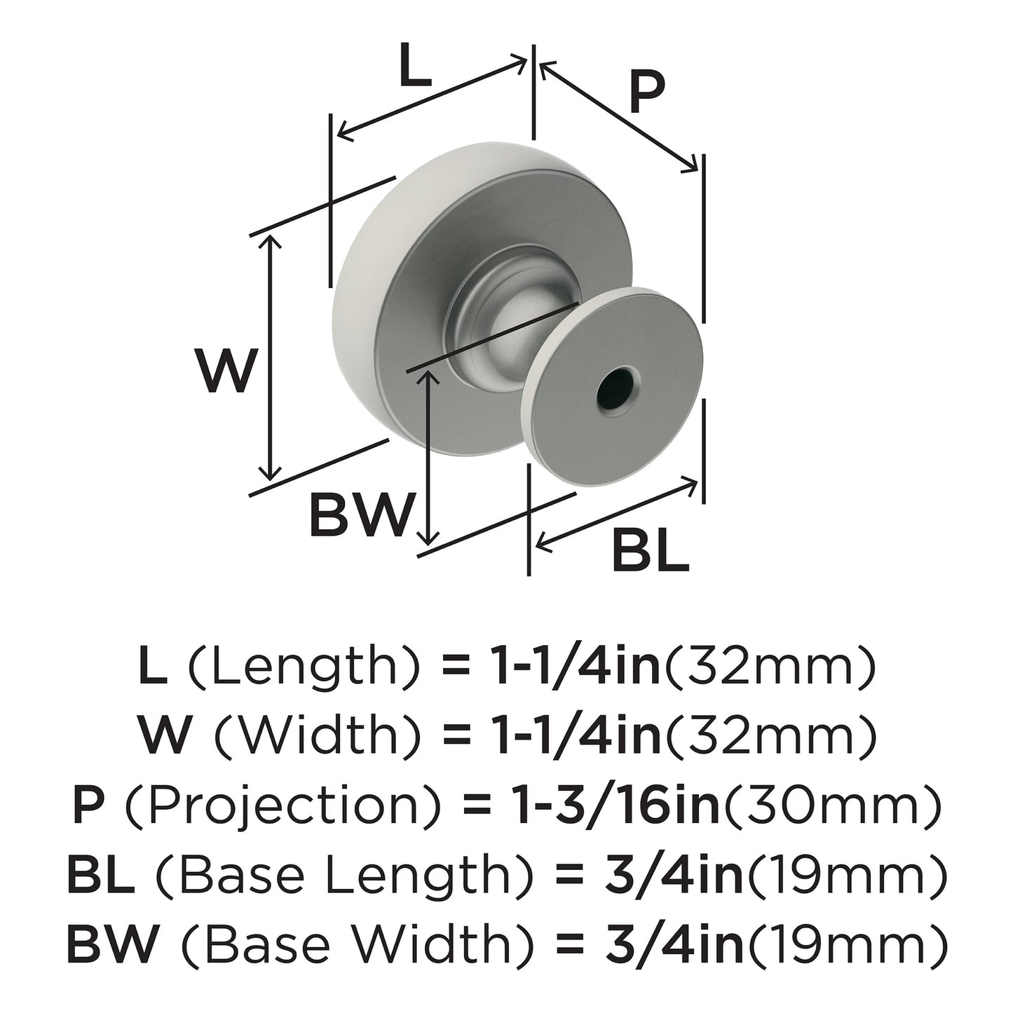 Amerock Cabinet Knob Satin Nickel 1-1/4" Diameter Winsome BP36765G10