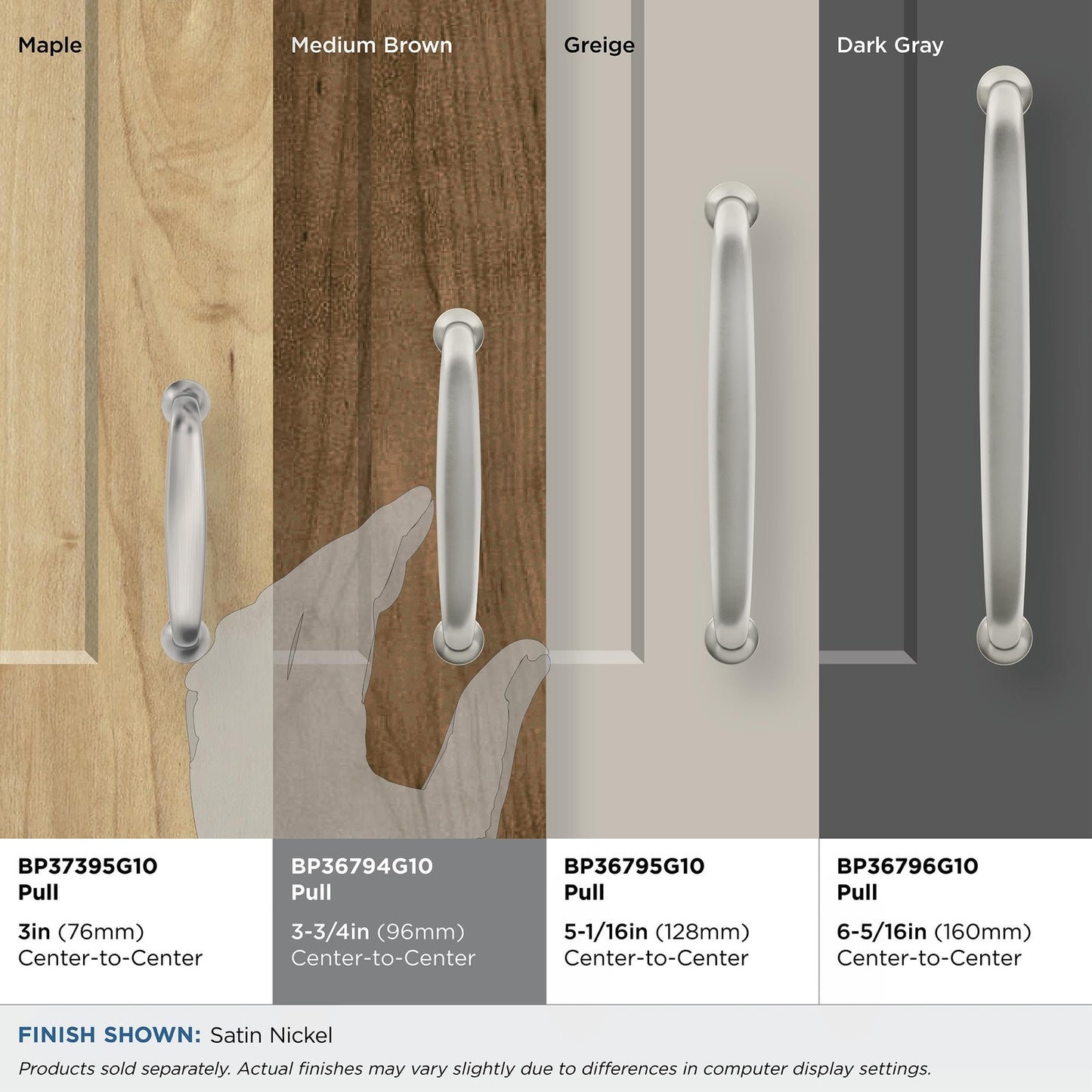 Amerock | Cabinet Pull | Satin Nickel | 3-3/4 inch (96 mm) Center-to-Center