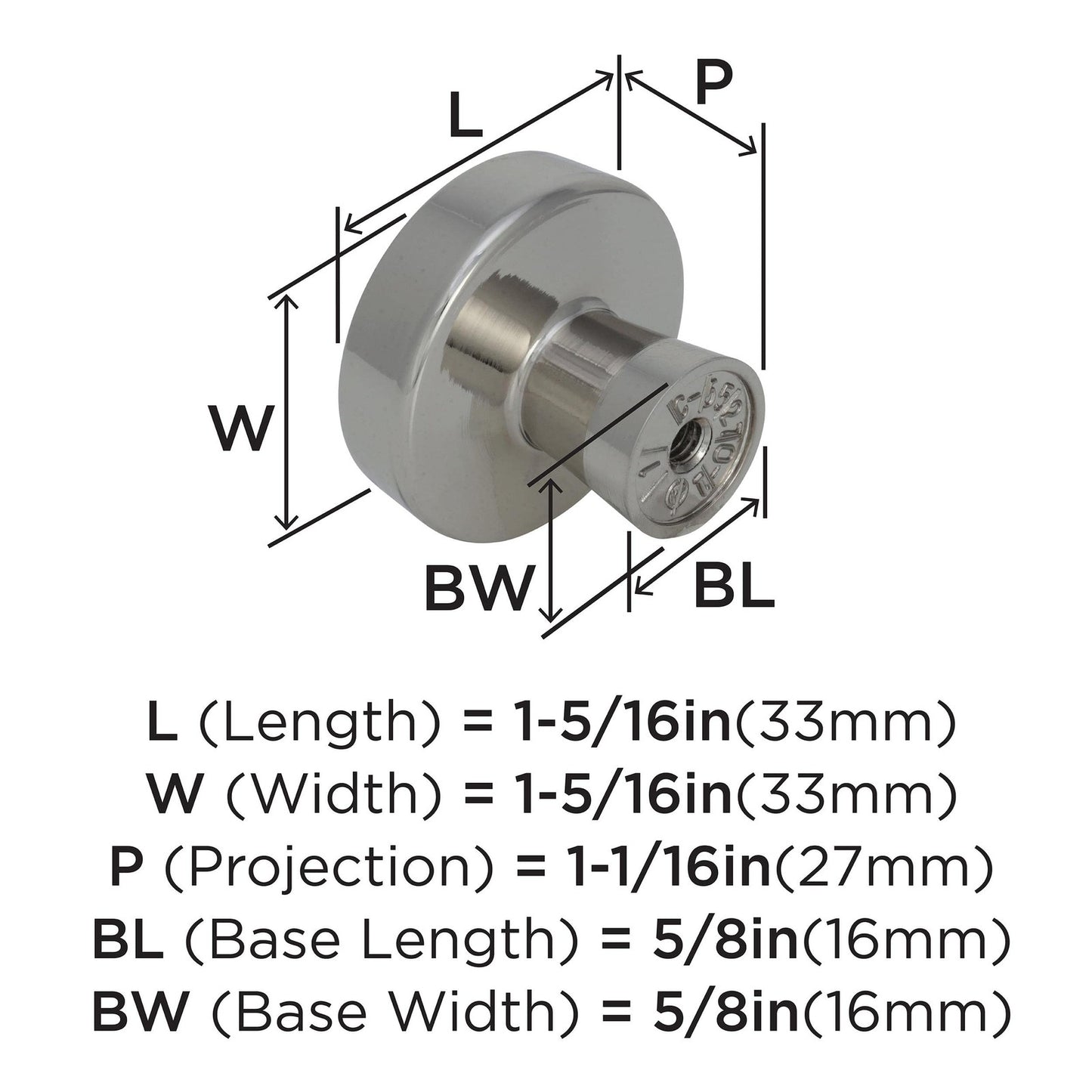 Amerock 55270-PN Blackrock Cabinet Knob Polished Nickel 1-1/3" Diameter