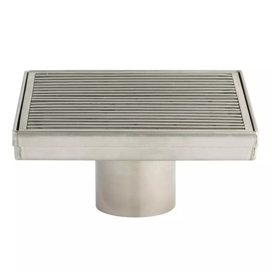 Signature Hardware - 6" Carmen Square Shower Drain - Brushed Stainless Steel