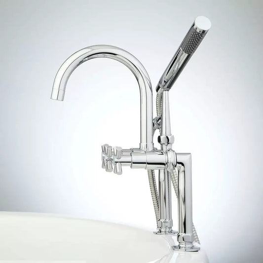 Signature Hardware-Sebastian Deck Mount Tub Faucet & Hand Shower-Chrome