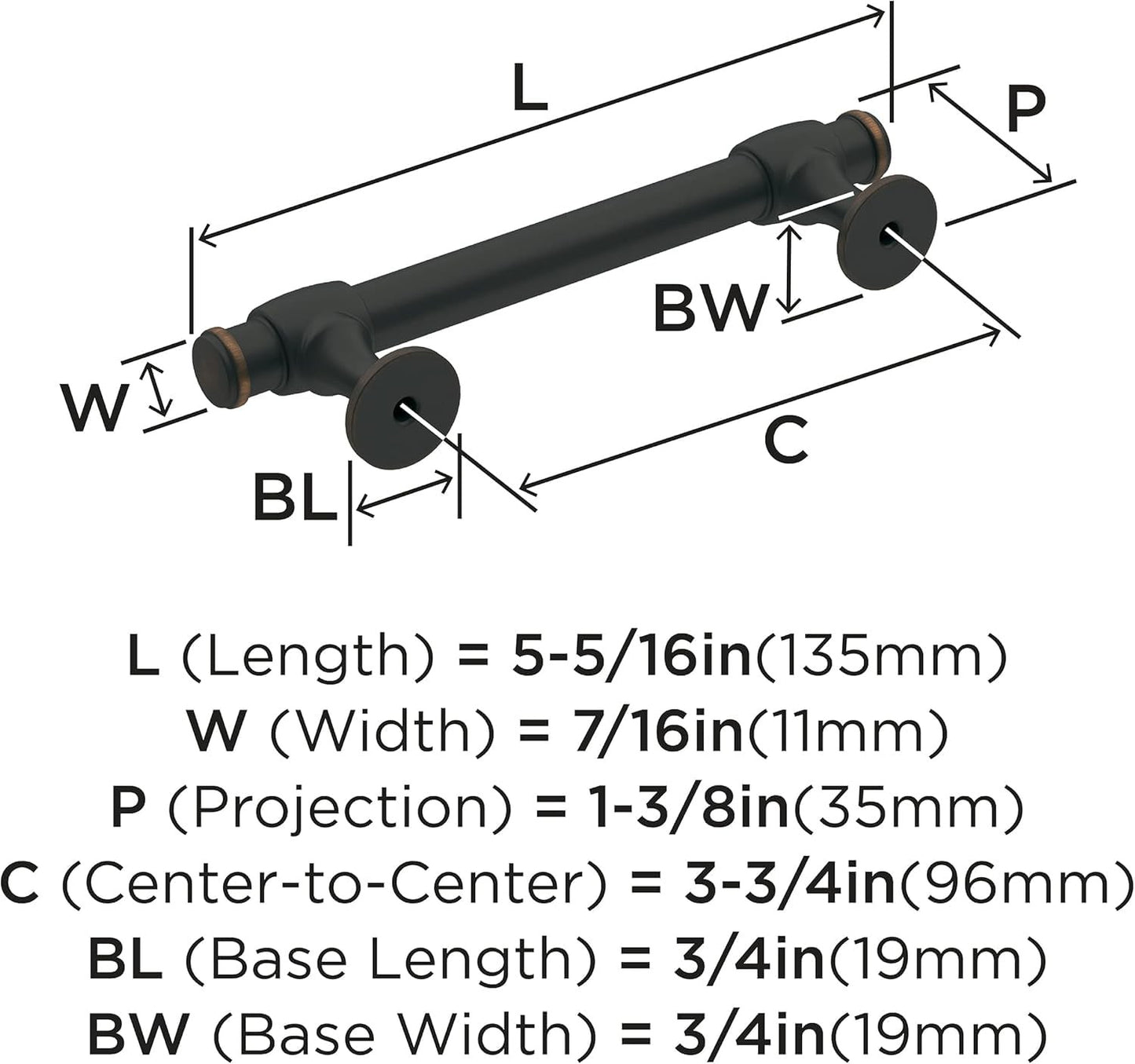 Amerock BP36766ORB Winsome Cabinet Pull Oil Rubbed Bronze 3-3/4" C2C