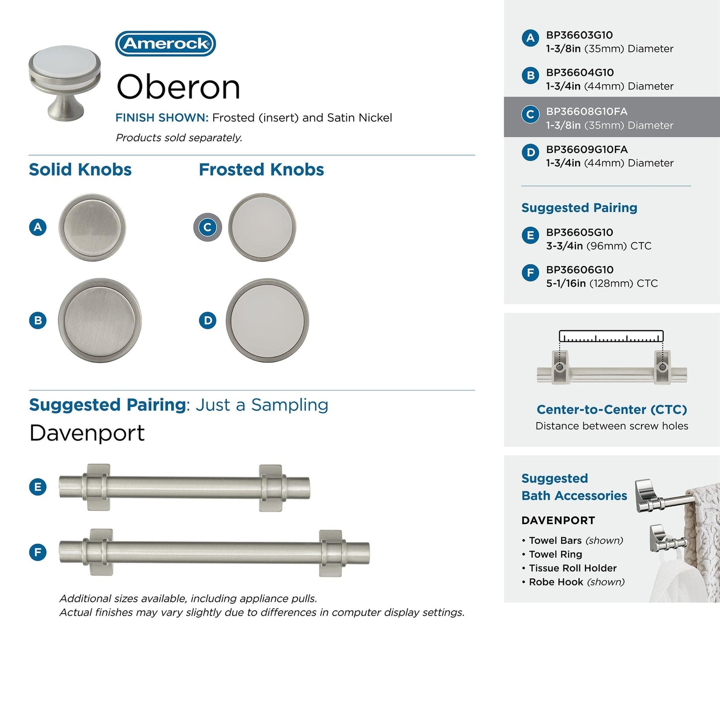 Amerock Cabinet Knob Satin Nickel/Frosted 1-3/8" Diameter Oberon