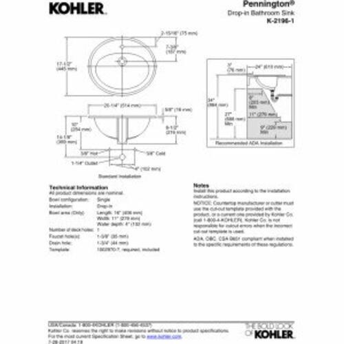 KOHLER PENNINGTON® 20X17, 20.25" x 17.5", Oval Basin with Overflow Drain