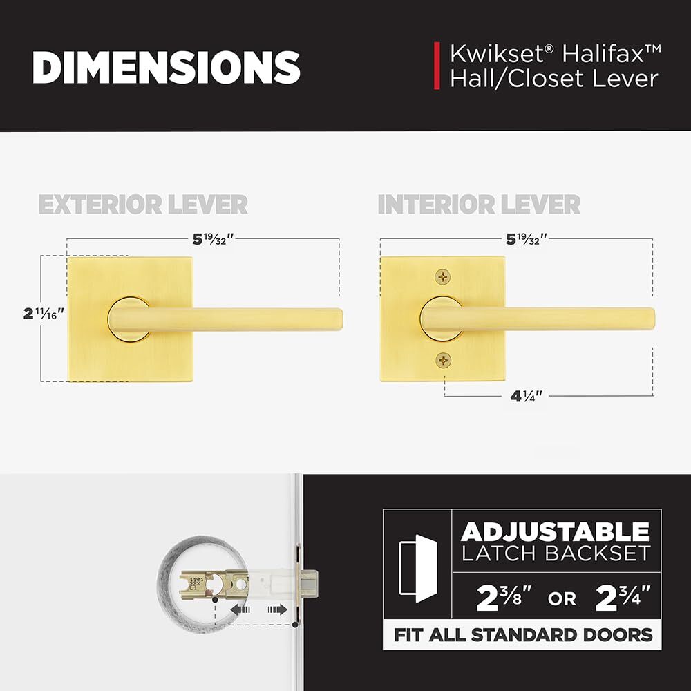 Kwikset Halifax Interior Passage Door Handle, Satin Brass 730 HFL RDT 4 6AL RCS