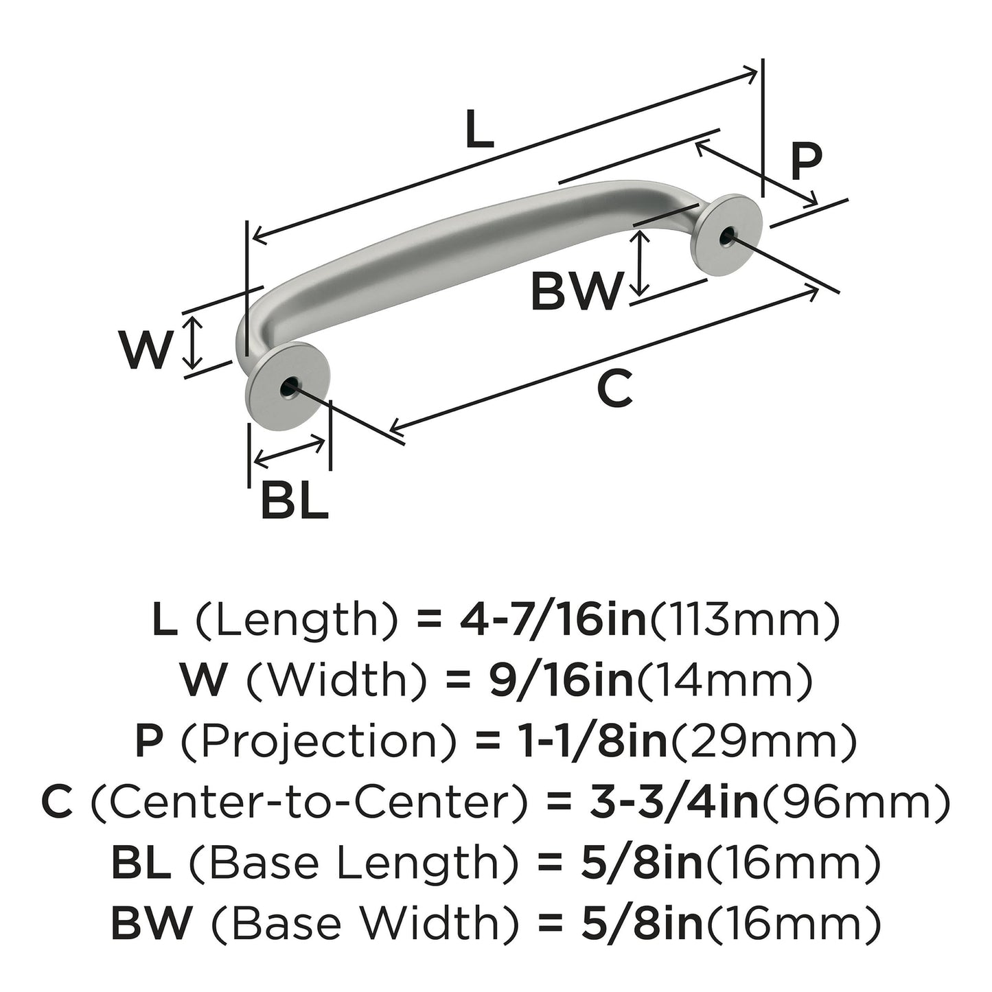 Amerock | Cabinet Pull | Satin Nickel | 3-3/4 inch (96 mm) Center-to-Center