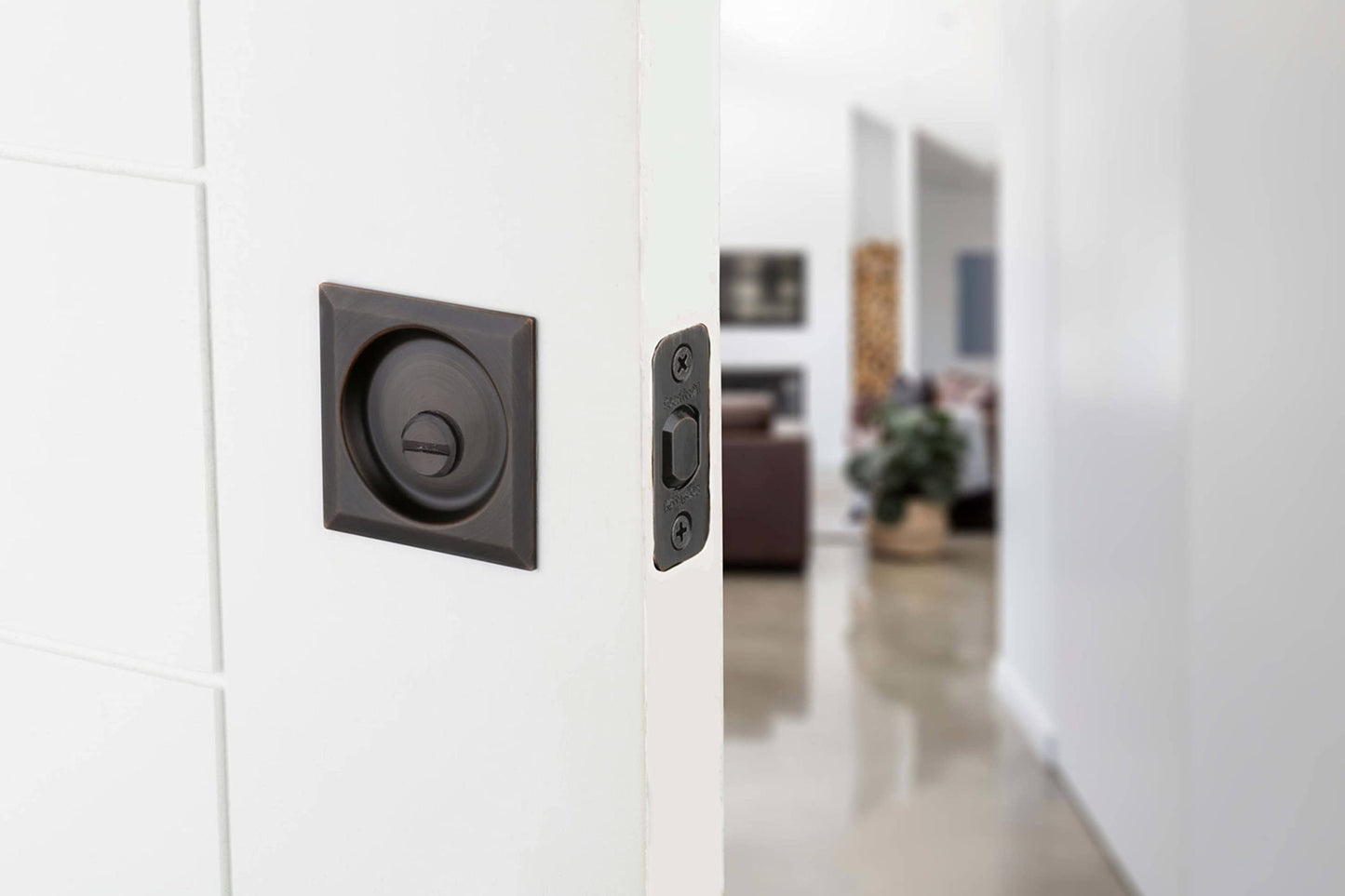 Kwikset 335SQT-11P Square Privacy Pocket Door Lock Venetian Bronze Finish