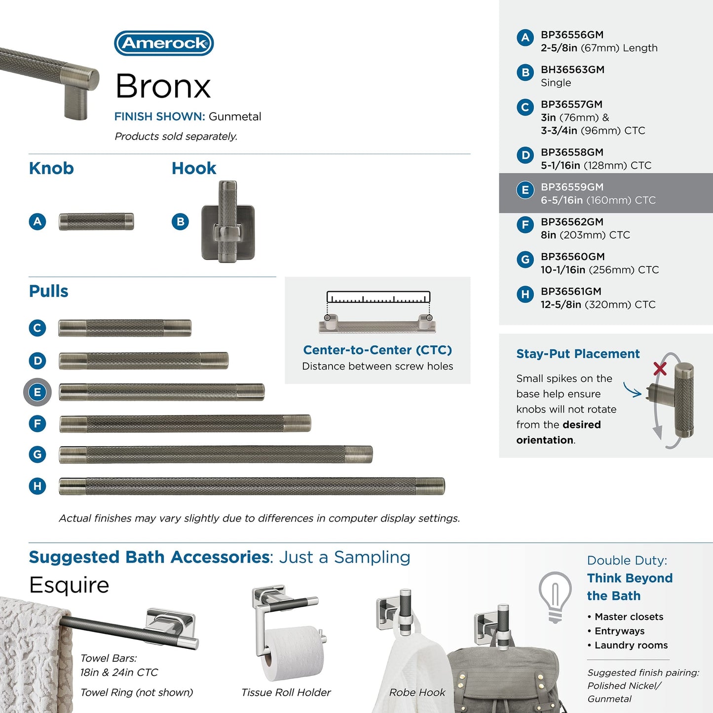 Amerock Kitchen Cabinet Pull Gunmetal 6-5/16 in C2C Bronx BP36559GM