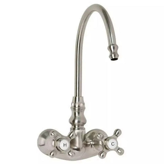 Signature Hardware-Tub Faucet with Gooseneck Spout and Metal Cross Handles - BN