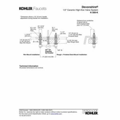 KOHLER K-300-K-NA Valve Only 1/2 Deck-Mount