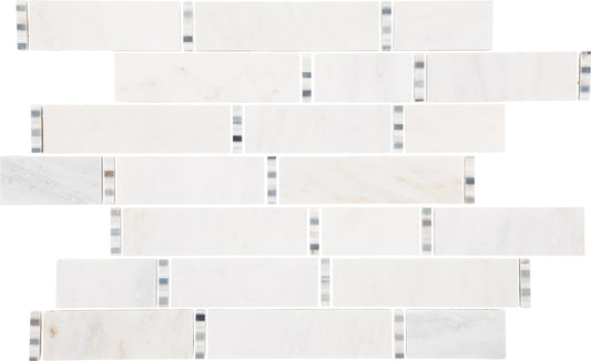 TileHQ Random Linear Mosaic in First Snow Elegance with Polished Finish