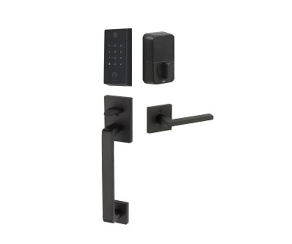 Emtek Empowered 2 Touch Entry Set Baden Grip - Keyed-Stuttgart Lever-Flat Black