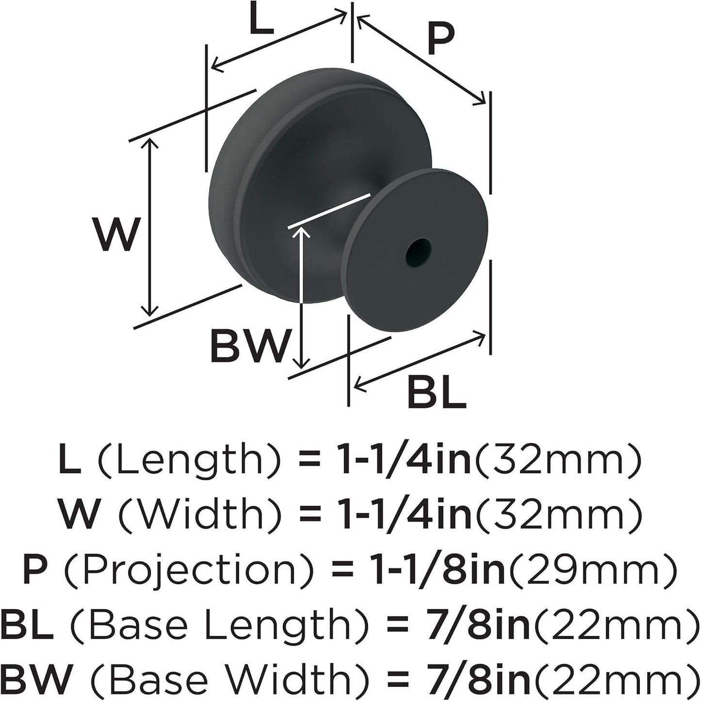 Amerock Cabinet Knob Matte Black 1-1/4 inch 32 mm Diameter Renown